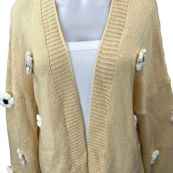 Fashion Yellow Beige Floral 3D Knit Oversized Open Cardigan Sweater Top Size M - Picture 3 of 4